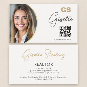 Realtor Neutral Beige QR Code Photo  Business Card