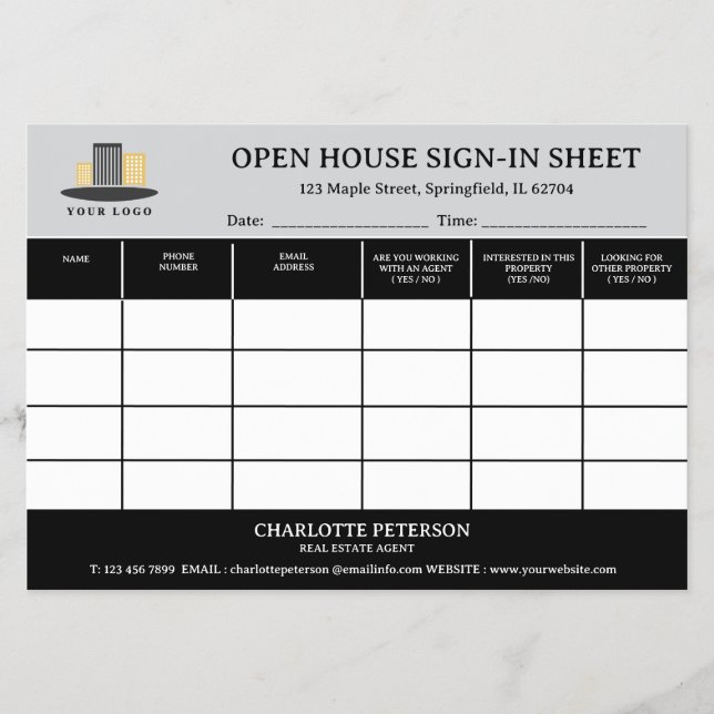 Realtor Open House Sign In Sheet (Front)