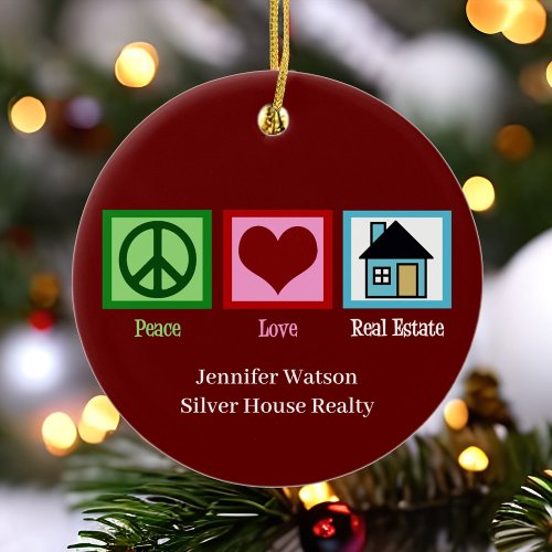 Realtor Peace Love Real Estate Custom Christmas Ceramic Ornament