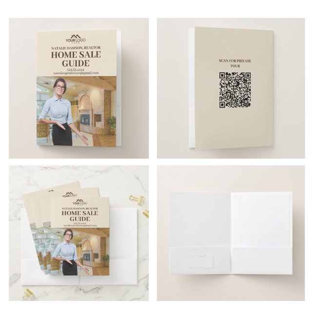 Realtor Photo Business Logo Presentation Folder (Realtor, Real Estate folders bulk-buy signals mix lifestyle photo, minimalist business logo covers)