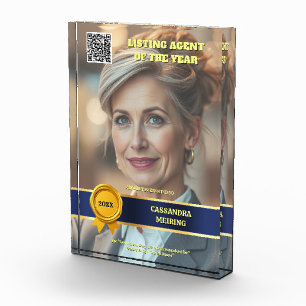 Realtor photo year end navy blue gold wax seal acrylic award