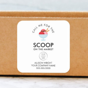 Realtor Pop By Call Me for the Scoop Ice Cream Square Sticker