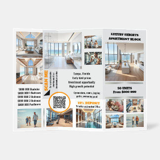 Realtor property developer advertizing orange gray brochure