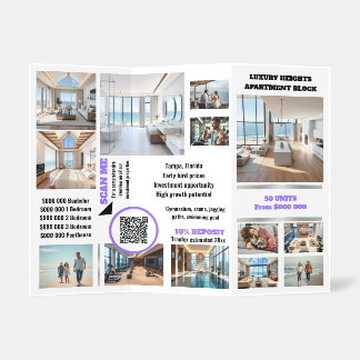 Realtor property developer advertizing purple brochure
