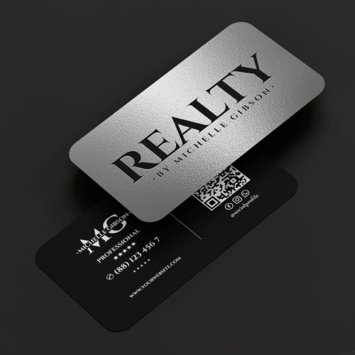Realtor Property Manager Silver Realty Black Business Card