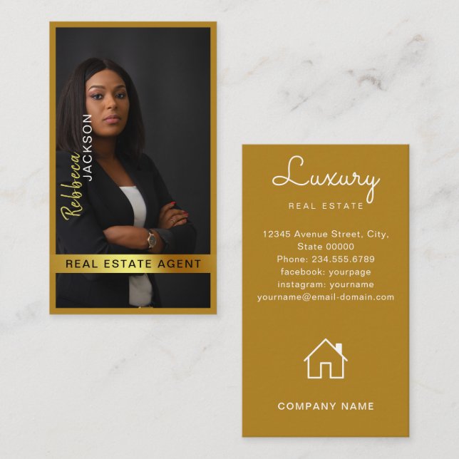 Realtor Real Estate Agent Add Photo Monogram Business Card (Front/Back)