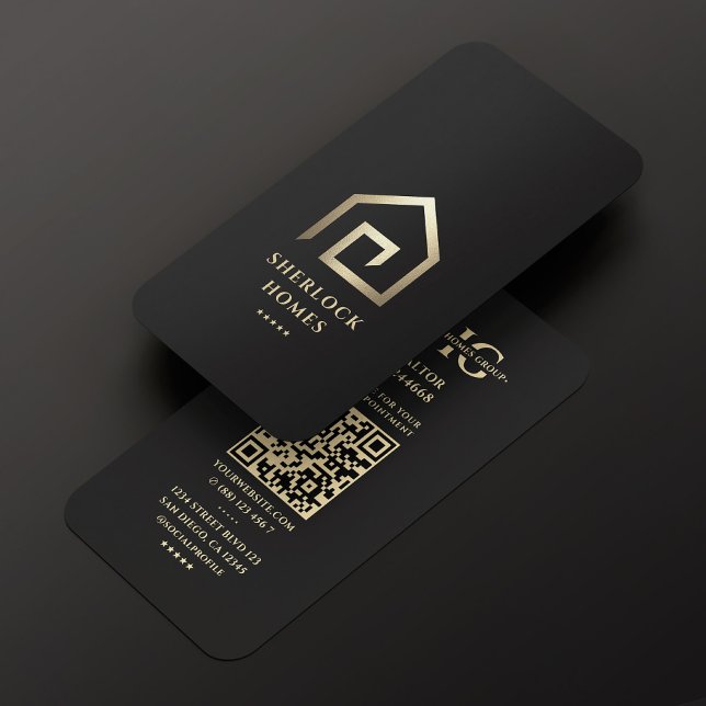 Realtor Real Estate Agent Black Faux Gold House  Business Card (Realtor Real Estate Agent Black Gold House Modern Business Card
)
