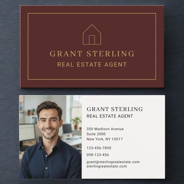 Realtor Real Estate Agent Burgundy Minimal Photo Business Card