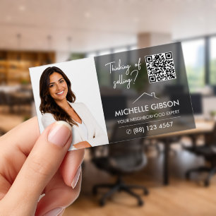 Realtor Real Estate Agent Transparent Black QR Clear Business Cards