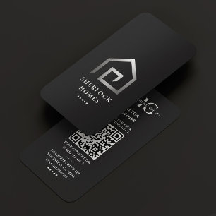Realtor Real Estate Elegant Black Silver House  Business Card