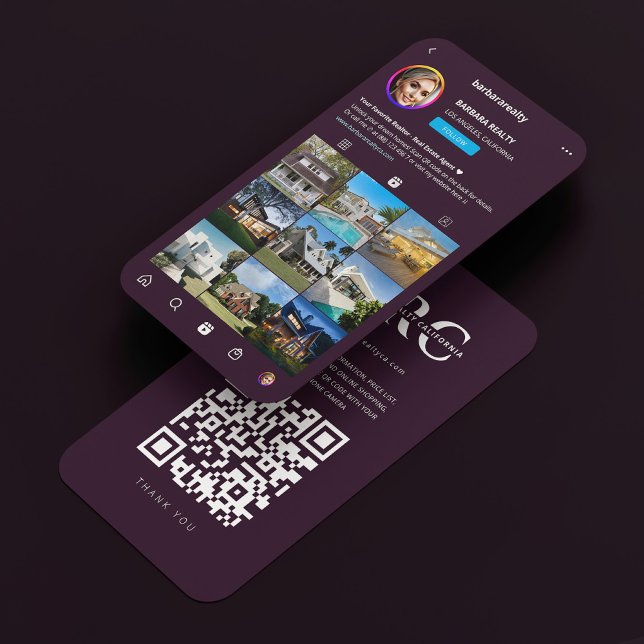 Realtor Real Estate Elegant Dark Purple IG Grid  Business Card (Realtor Real Estate Elegant Dark Purple IG Grid Business Card
)