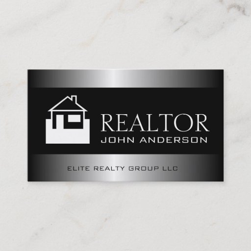 Customizable Realtor Silver Metal Metallic Border Business Card Templates