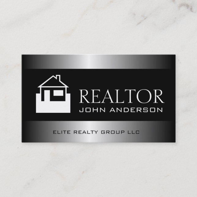 Realtor Silver Metal Metallic Border Business Card (Front)