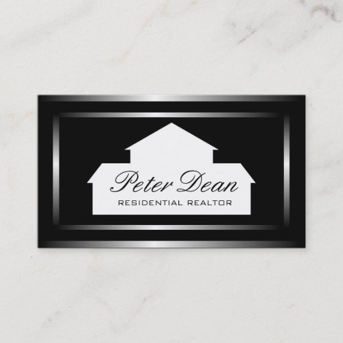 Realtor Silver Metal Metallic Border Business Card Template