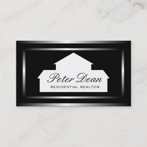 Customizable Realtor Silver Metal Metallic Border Business Card Template