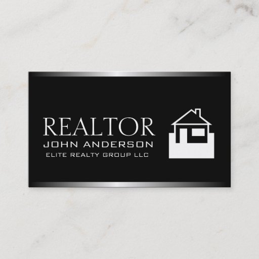 Customizable Realtor Silver Metal Metallic Border Business Card Templates