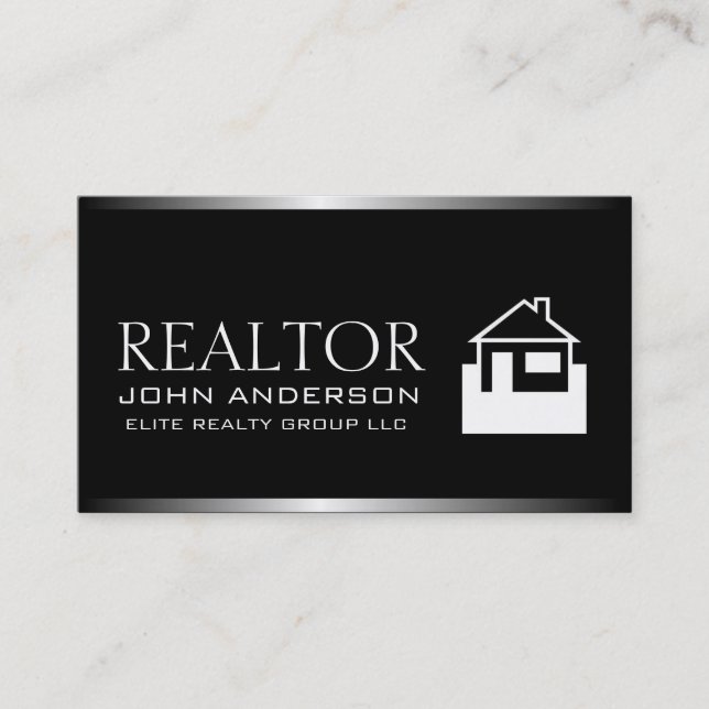 Realtor Silver Metal Metallic Border Business Card (Front)