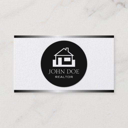 Customizable Realtor Silver Metal Metallic Border Business Cards