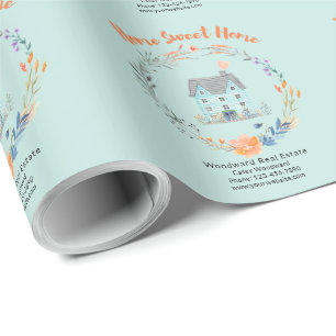 Realtor Thank You Home Sweet Home Houses Flowers  Wrapping Paper