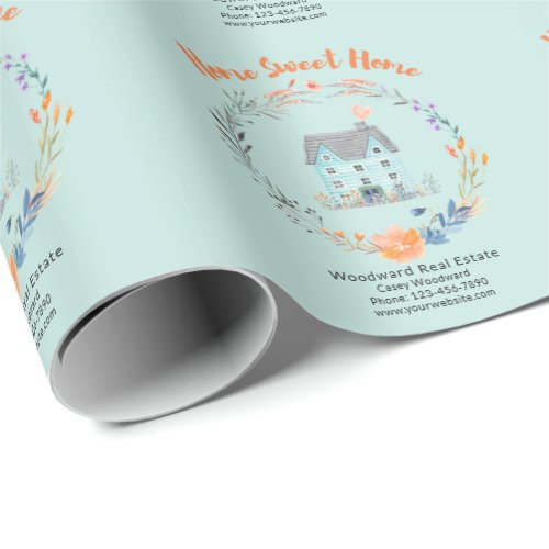 Realtor Thank You Home Sweet Home Houses Flowers  Wrapping Paper