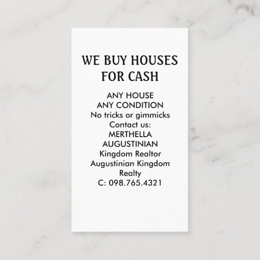 Realtor WE BUY HOUSES Business Card Zazzle