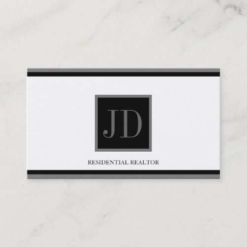 Realtor White Black/Silver Square Monogram Plaque Business Card Template