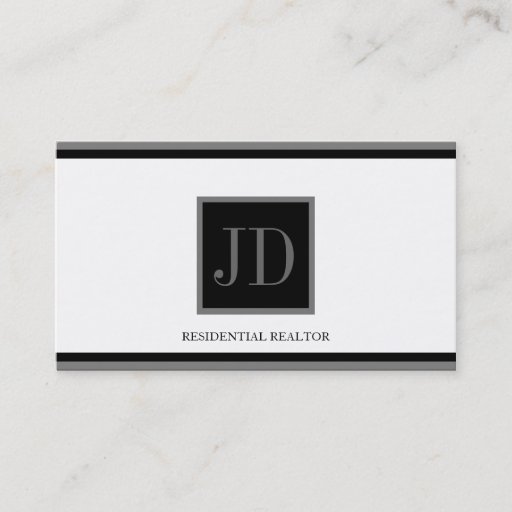 Customizable Realtor White Black/Silver Square Monogram Plaque Business Card Template