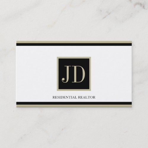 Realtor White Black/Tan Square Monogram Plaque Business Card