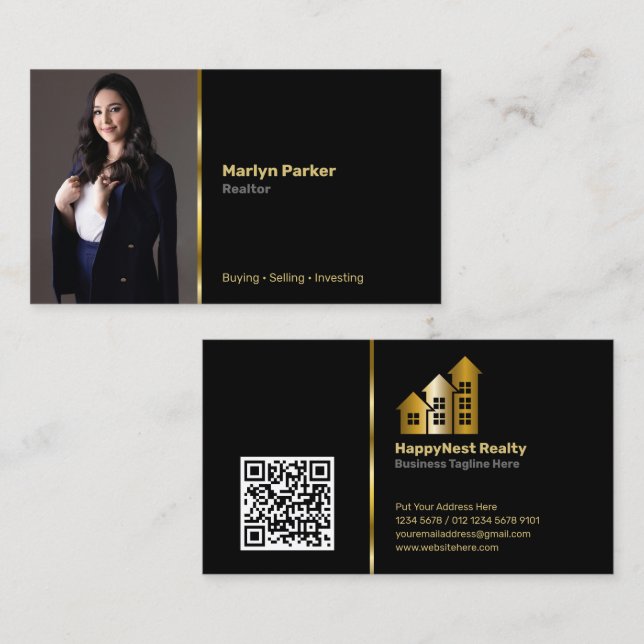 Realtor with Personal Photo, QR Code, and Logo Business Card (Front/Back)