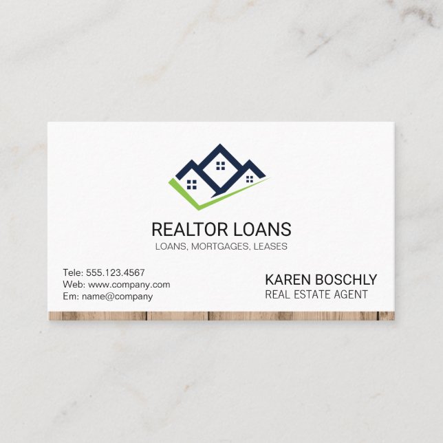 Realtor | Wood Trim Home Icon 2 Business Card (Front)