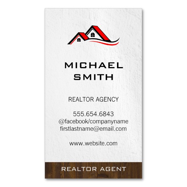 Realtor Wood Trim | Home Rooftops Business Card Magnet (Front Vertical)