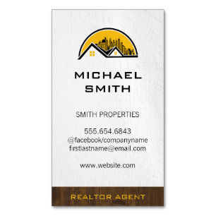 Realtor Wood Trim   Rooftop and Cityscape Business Card Magnet