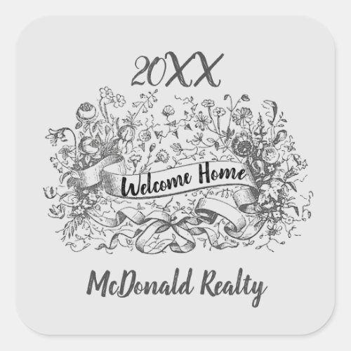 Realty Business Vintage Welcome Home Realtor Square Sticker