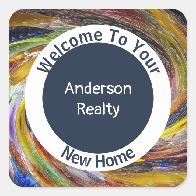 Realty Promotion Bright Tie-Dye Swirl Real Estate Square Sticker (Front)
