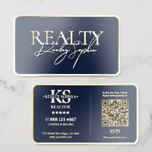Realty Property Manager Dark Navy Gold Foil Business Cards