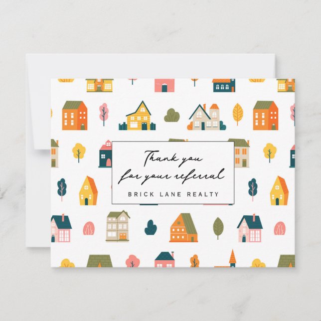Realty Referral Thank You Cute Houses Card (Front)