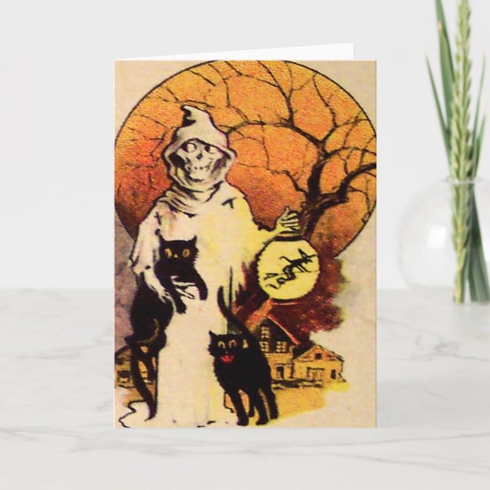 Reaper Black Cat Vintage Halloween Card Card Zazzle Com