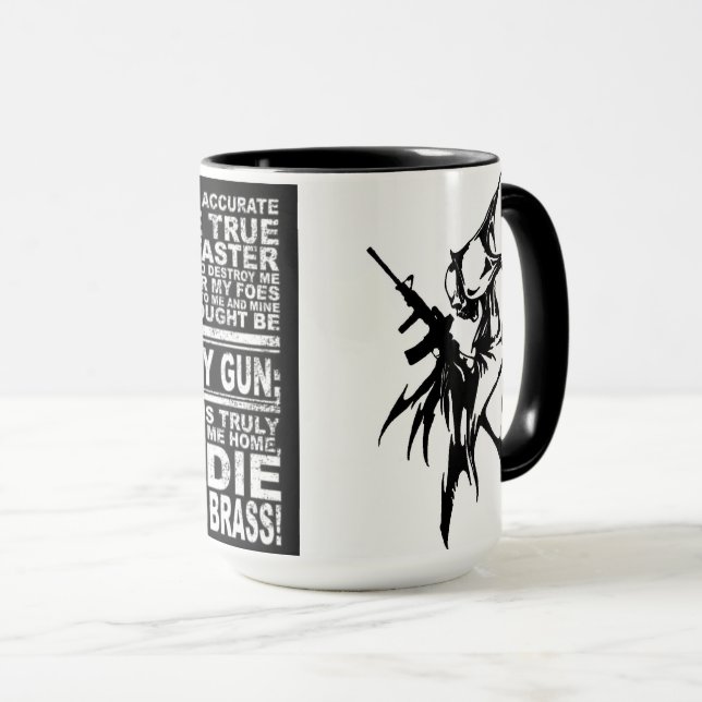Reaper Mug "Die in a deep pile of Brass" (Front Right)
