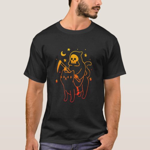 Reaper Riding A Devil Cat Skeleton Skull Reaper T_Shirt