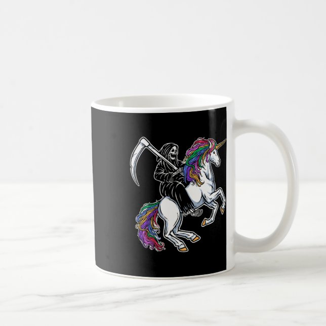 Reaper Riding Unicorn Rainbow Skeleton Halloween  Coffee Mug (Right)