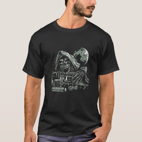 Reaper Skull Skeleton Truck Driver Trucker T_Shirt