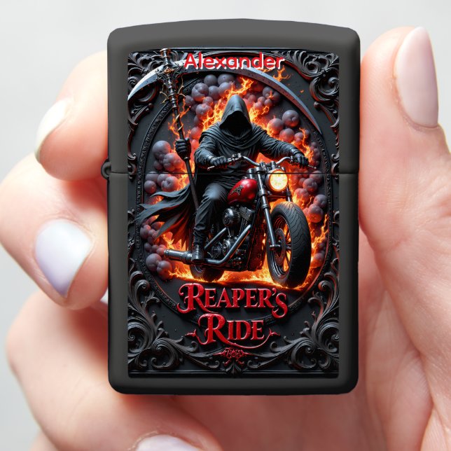 Reaper's Ride Fiery Red Chopper Case Zippo Lighter (In Hand)