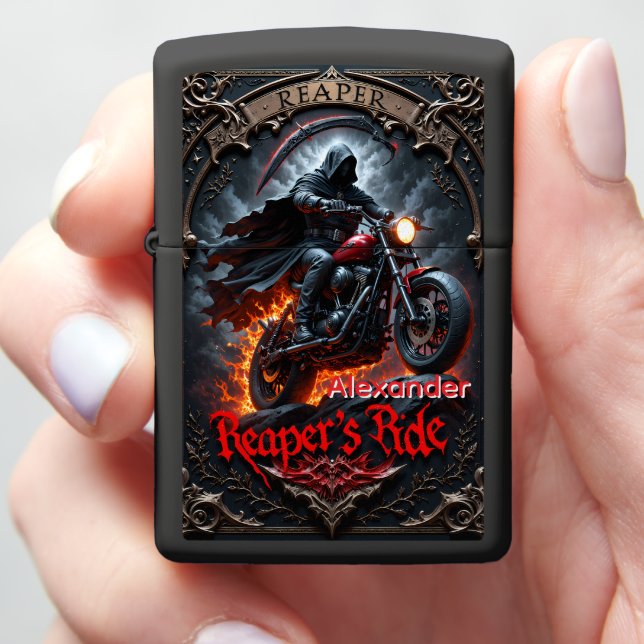 Reaper's Ride Red Chopper Flame Case Zippo Lighter (In Hand)
