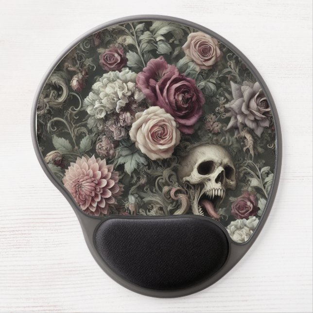 Reaping in the Roses – Gothic Floral Skull  Gel Mouse Pad (Front)