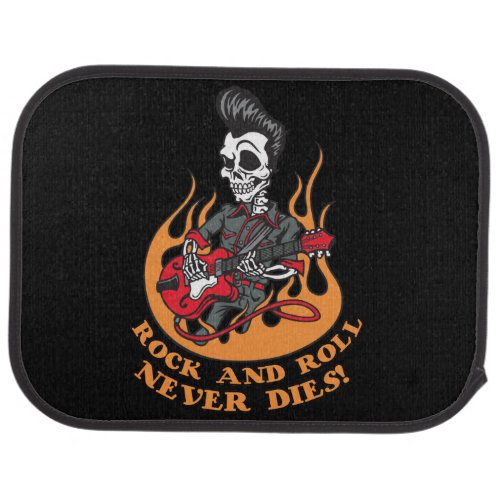 Rear Car Mats With Rock n Roll Never Dies Skull