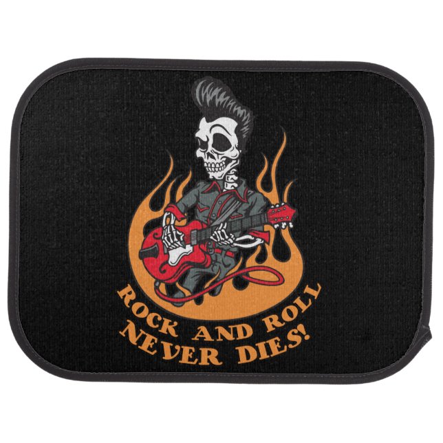 Rear Car Mats With Rock n Roll Never Dies Skull (Rear)