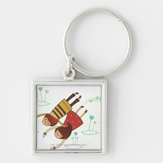Rear view of a couple flying together keychain (Front)