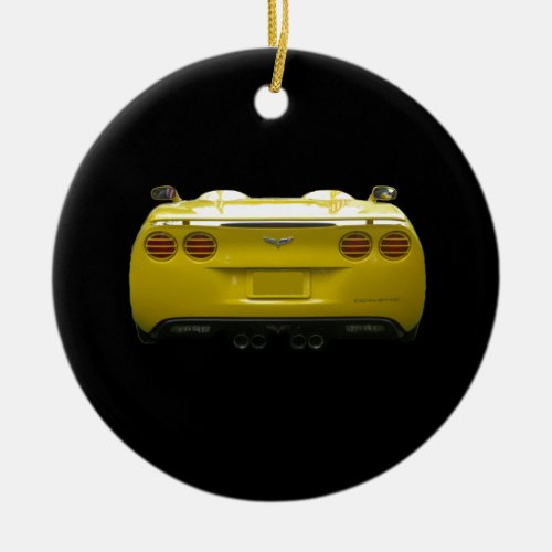 Rear View of a yellow custom corvette Ceramic Ornament