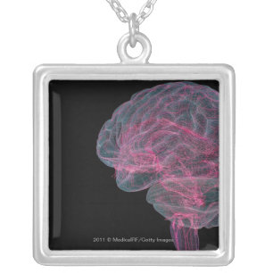 Rear view of the human brain silver plated necklace