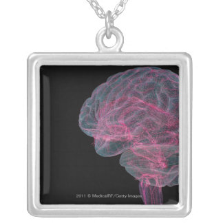 Rear view of the human brain silver plated necklace